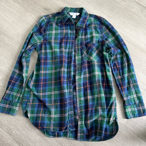 Old Navy Tops - Old Navy Green and Blue Plaid Women’s Flannel Shirt